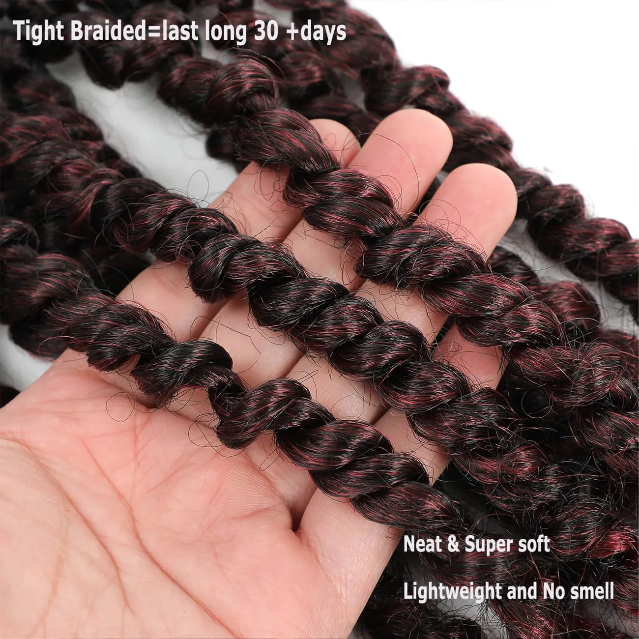 Burgundy Passion Twist Crochet Hair 18 Inch 8 Packs Ombre Bug Red Pretwisted Passion Twist Crochet Hair Pre Looped 1B/Red Color Water Wave Passion Twist Hair for Black Women