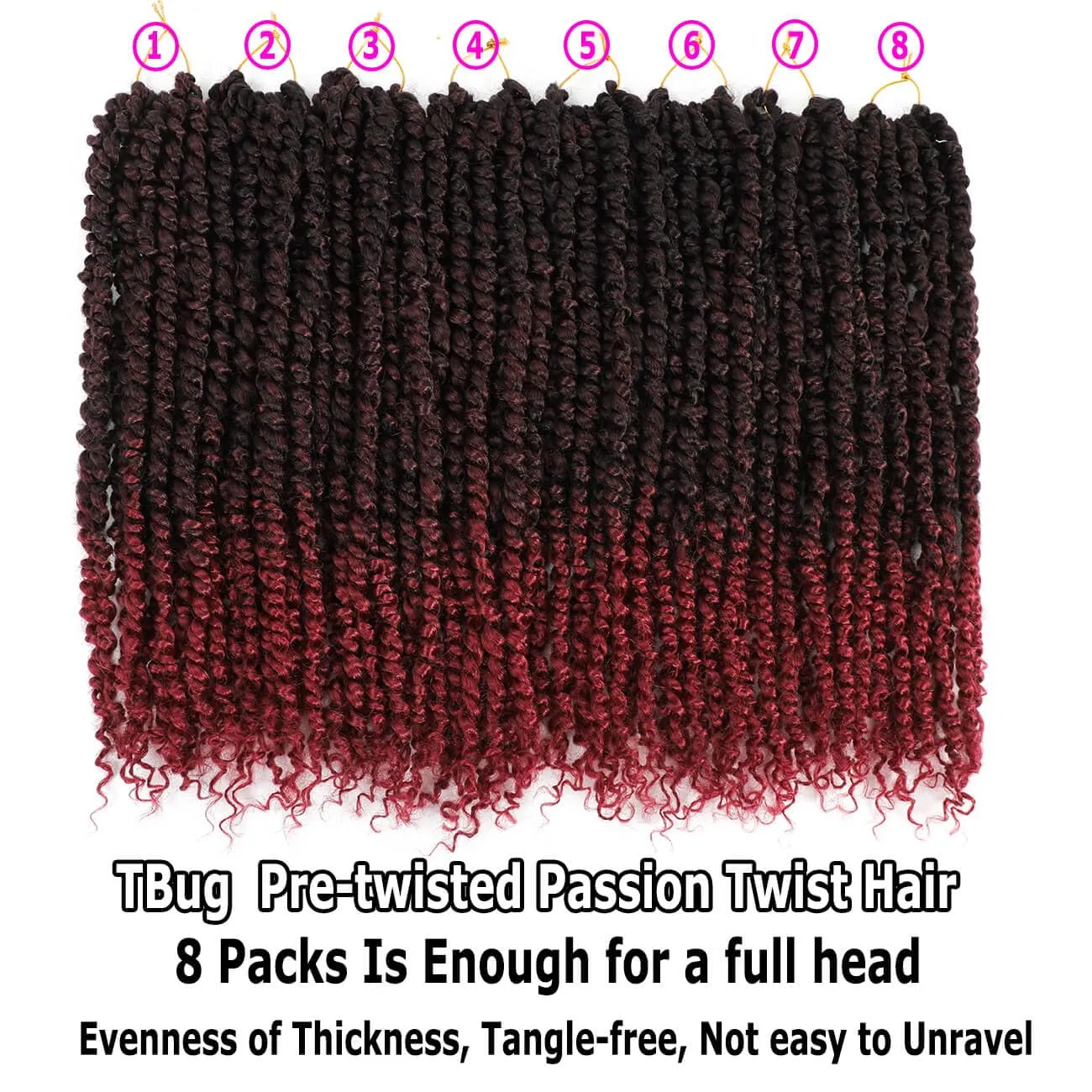 Burgundy Passion Twist Crochet Hair 18 Inch 8 Packs Ombre Bug Red Pretwisted Passion Twist Crochet Hair Pre Looped 1B/Red Color Water Wave Passion Twist Hair for Black Women