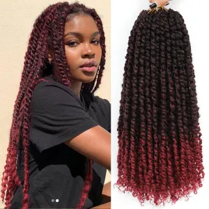Burgundy Passion Twist Crochet Hair 18 Inch 8 Packs Ombre Bug Red Pretwisted Passion Twist Crochet Hair Pre Looped 1B/Red Color Water Wave Passion Twist Hair for Black Women