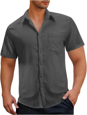 Button Down Shirt for Men Summer Solid Button Short Sleeve Lapel Blouse Casual Fashion Vintage Beach Hawaiian Tops
