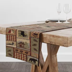 Cabin Table Runner Country Style Farmhouse Moose Bear Forest Nature Kitchen Dinner Runner for Indoor Home Living Room Party Dining Table Decoration 13"x70"
