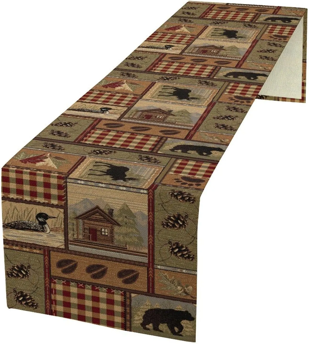 Cabin Table Runner Country Style Farmhouse Moose Bear Forest Nature Kitchen Dinner Runner for Indoor Home Living Room Party Dining Table Decoration 13"x70"