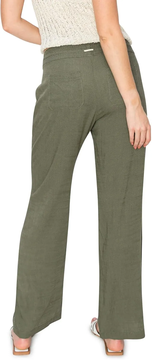Cali1850 Women's Casual Relaxed Fit 29" Inseam Drawstring High Rise Smocked Linen Pants for Lounge and Beach Wear