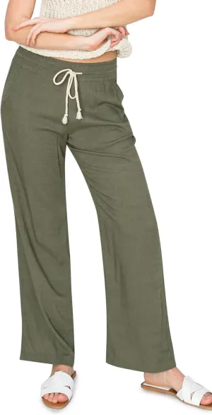 Cali1850 Women's Casual Relaxed Fit 29" Inseam Drawstring High Rise Smocked Linen Pants for Lounge and Beach Wear