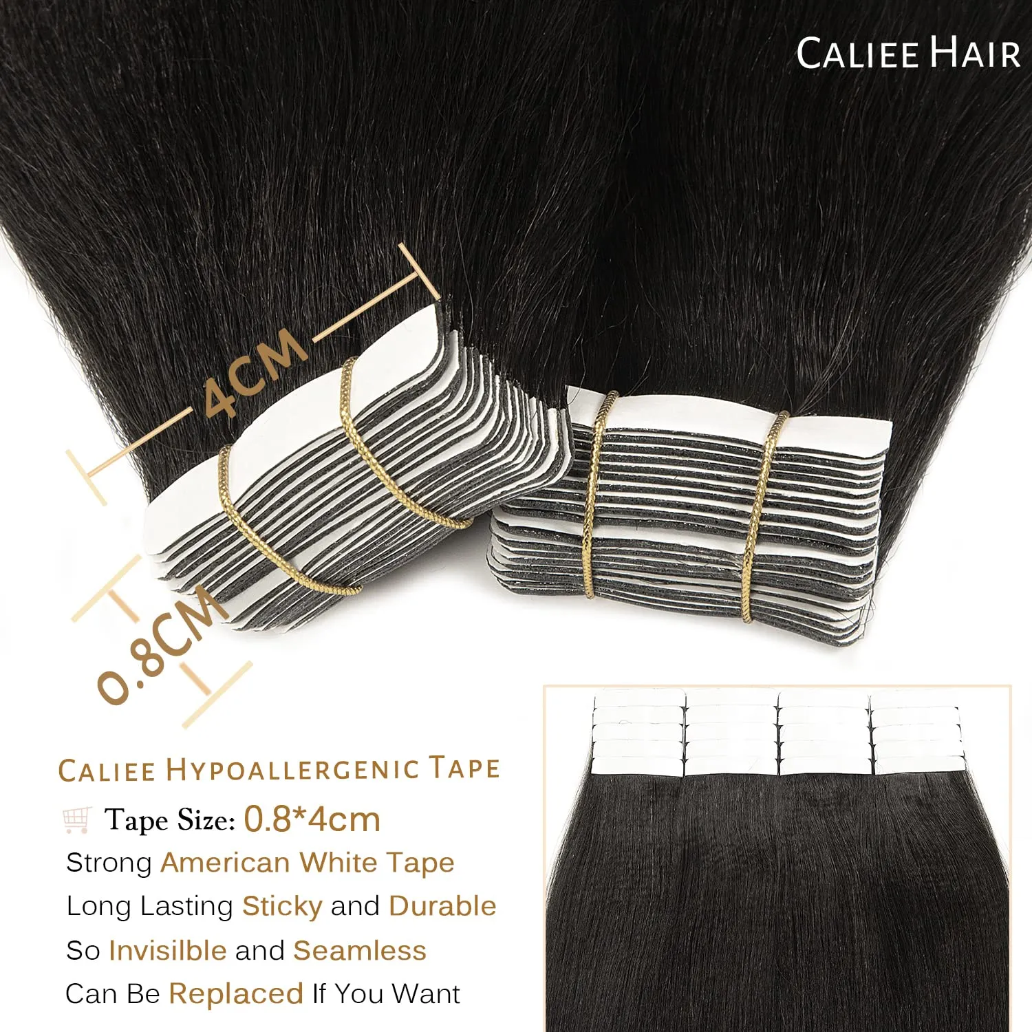 Caliee Yaki Straight Human Hair Tape in Extensions 22inch Real Human Hair Tape in Hair Extensions, Kinky Straight Tape in Extensions Natural Black 1B Tape on Remy Hair Extension 50g