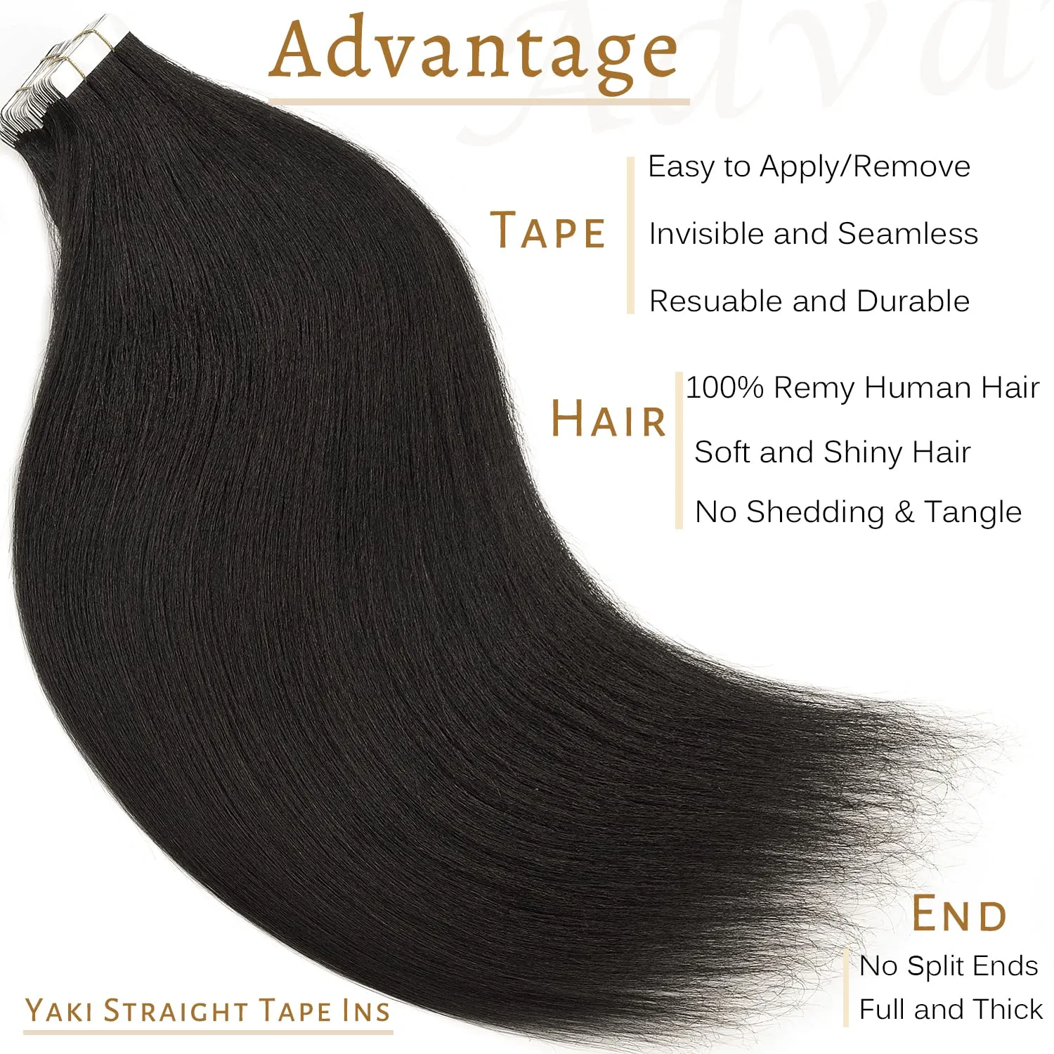 Caliee Yaki Straight Human Hair Tape in Extensions 22inch Real Human Hair Tape in Hair Extensions, Kinky Straight Tape in Extensions Natural Black 1B Tape on Remy Hair Extension 50g