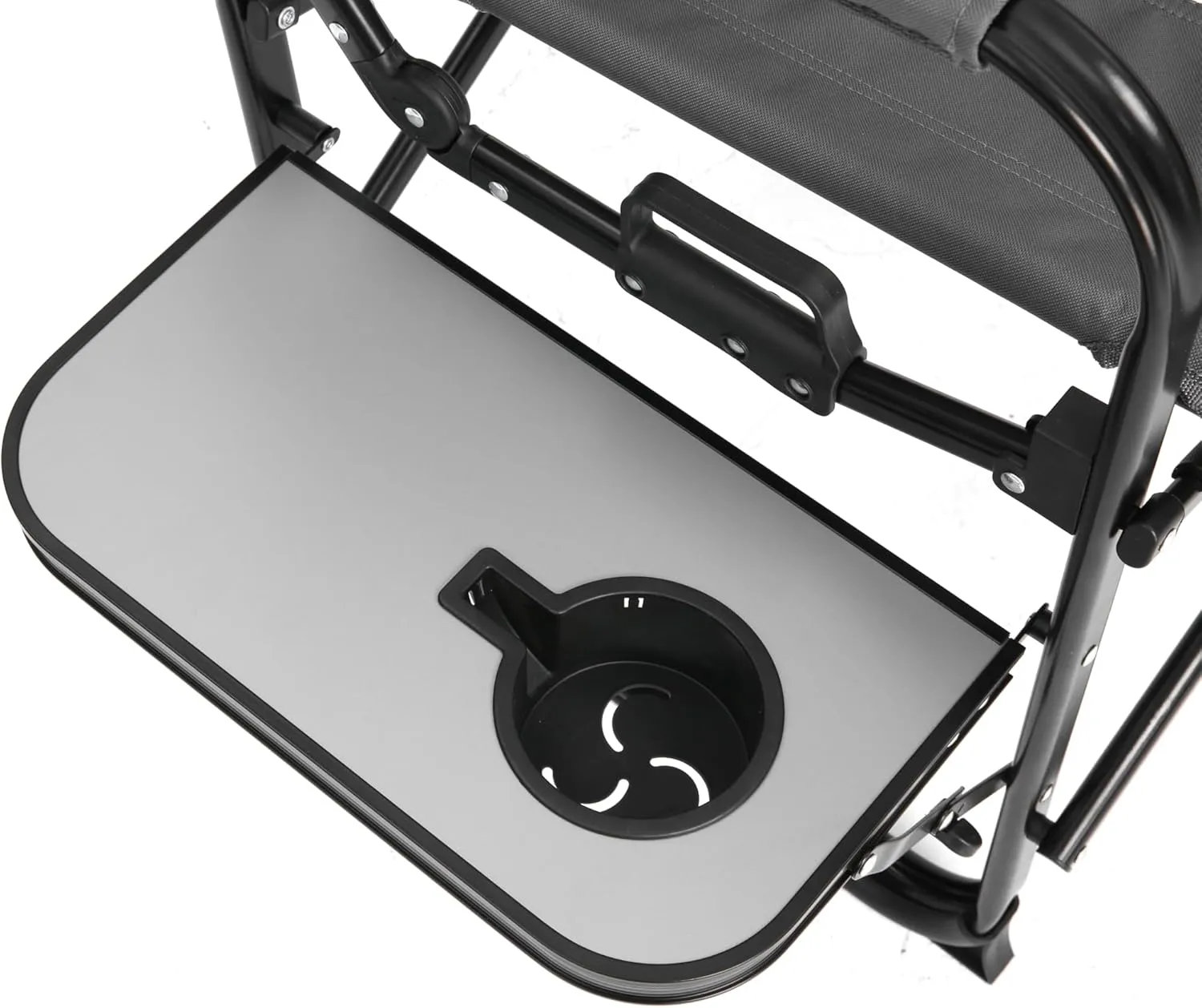 Camping Directors Chair, Heavy Duty,Oversized Portable Folding Chair with Side Table, Pocket for Beach, Fishing,Trip,Picnic,Lawn (Gray)