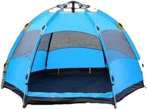 Camping Instant Tent, 5-8 Person Quick Setup Family Tent Double Layer Waterproof Hexagonal Automatic Camping Tent，Oxford Cloth，PU,for Outdoor Hiking，Blue
