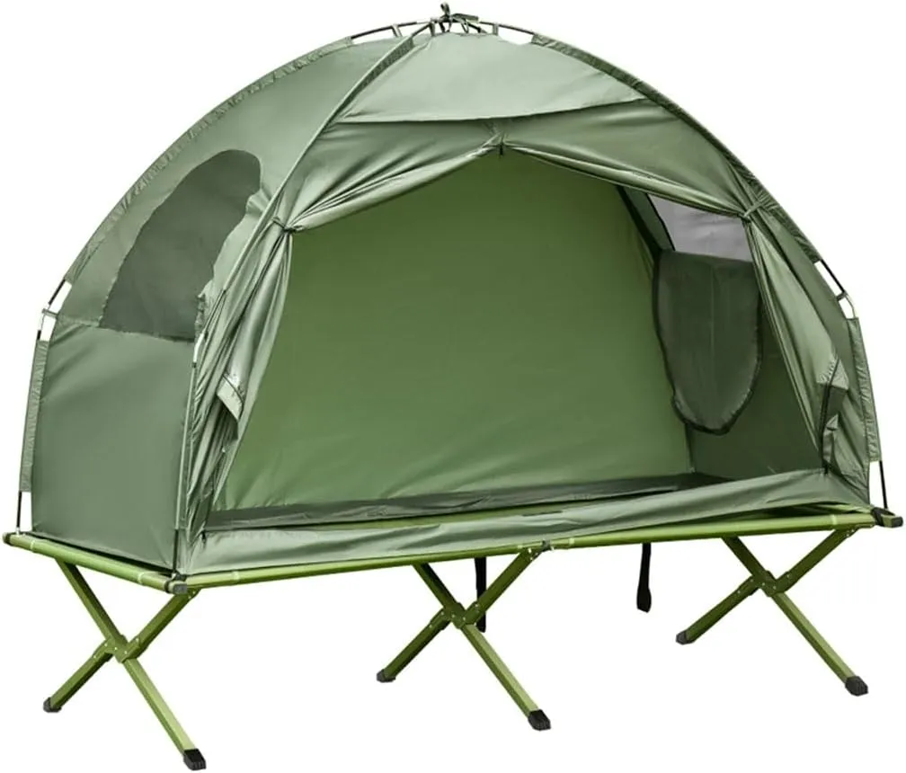 Camping Tent Cot, Multifunctional Folding Camping Cots for Adults with Carry Bag & Covered Outdoor Bed 4-in-1 Elevated Camping Bed Tent Portable Single Sleeping Cot for Outdoor Hiking