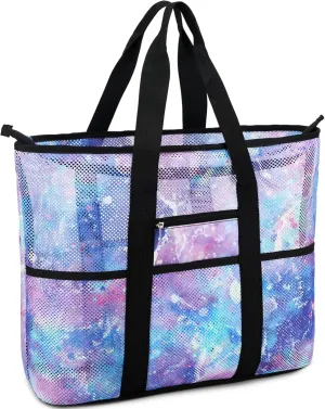 CAMTOP Beach Bags for Women Mesh Beach Tote Bag with Zipper Kids Shell Bags Large Pool Swim Vacation