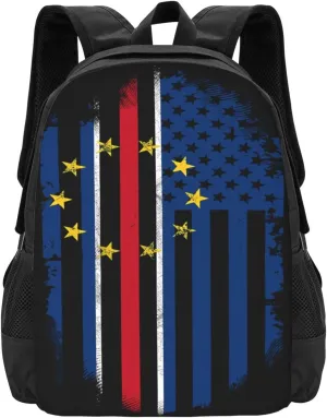 Cape Verdean American Flag Casual Backpack Large Capacity Backpacks 15 Inch Laptop Back Pack Travel Rucksack Daypack Commuter Bags with Adjustable Strap for Camping