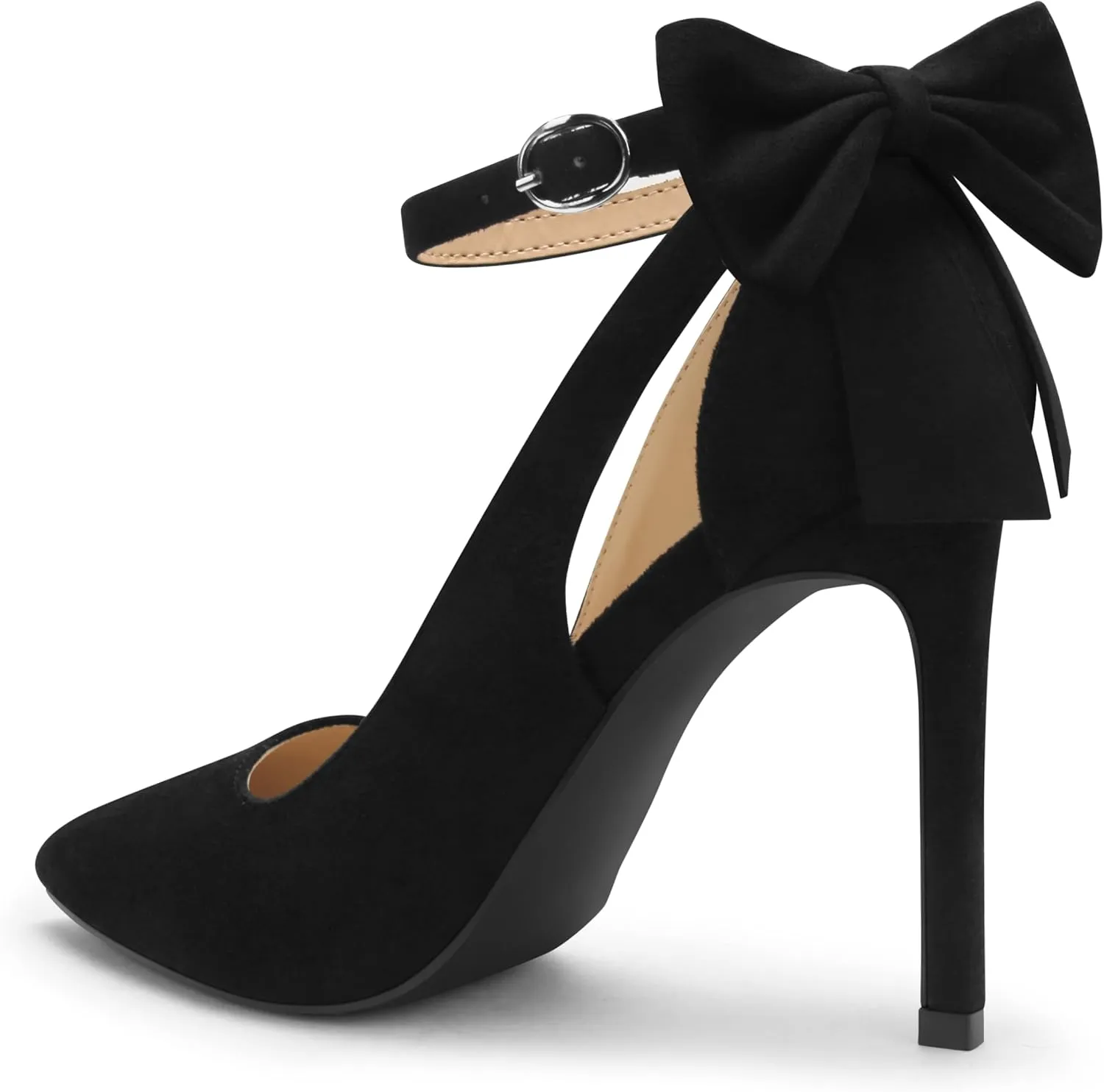 Carcuume Women's High Heels Strappy Pointed Toe Bow Pumps Ankle Strap Stiletto Party Shoes
