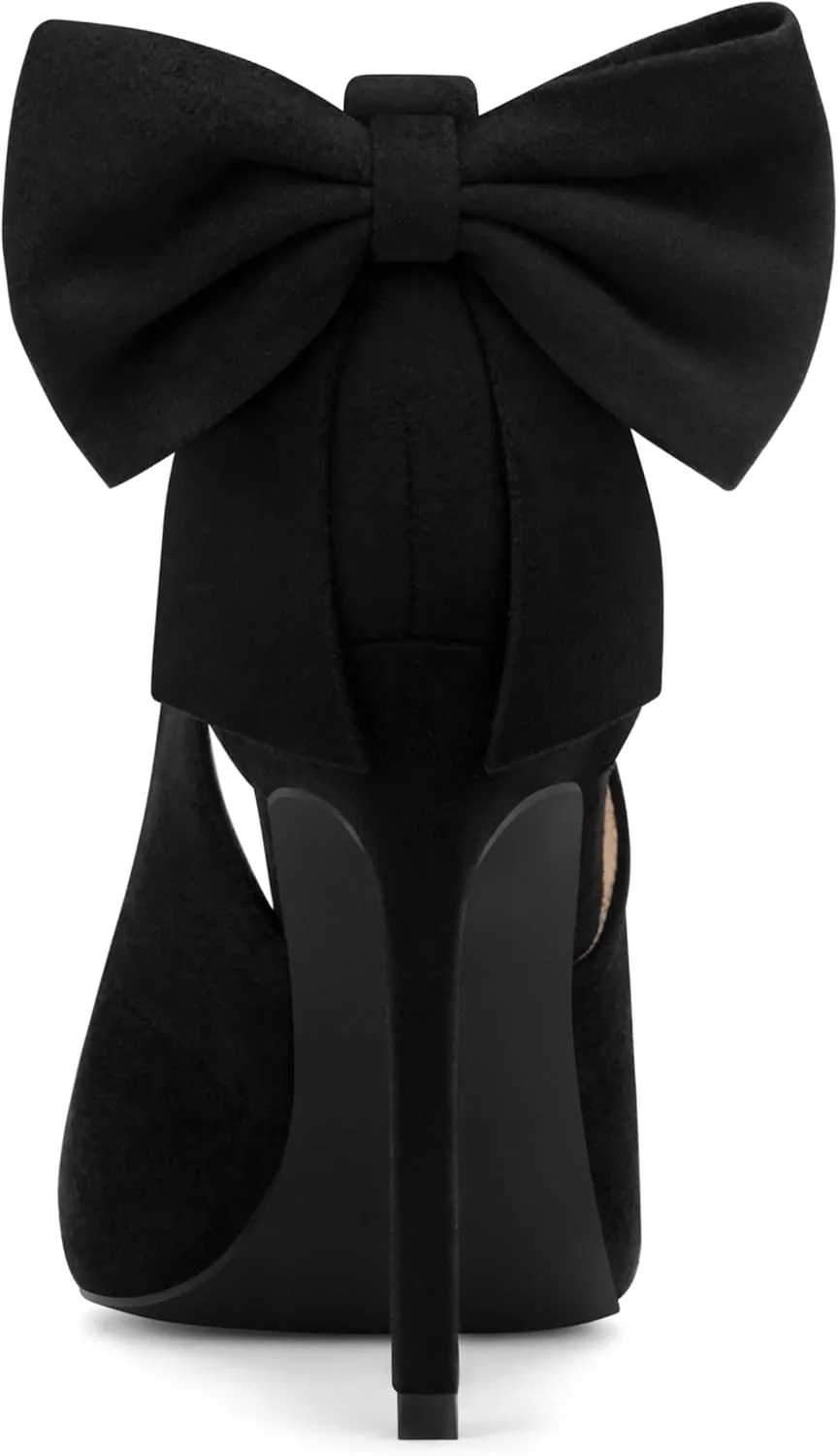 Carcuume Women's High Heels Strappy Pointed Toe Bow Pumps Ankle Strap Stiletto Party Shoes
