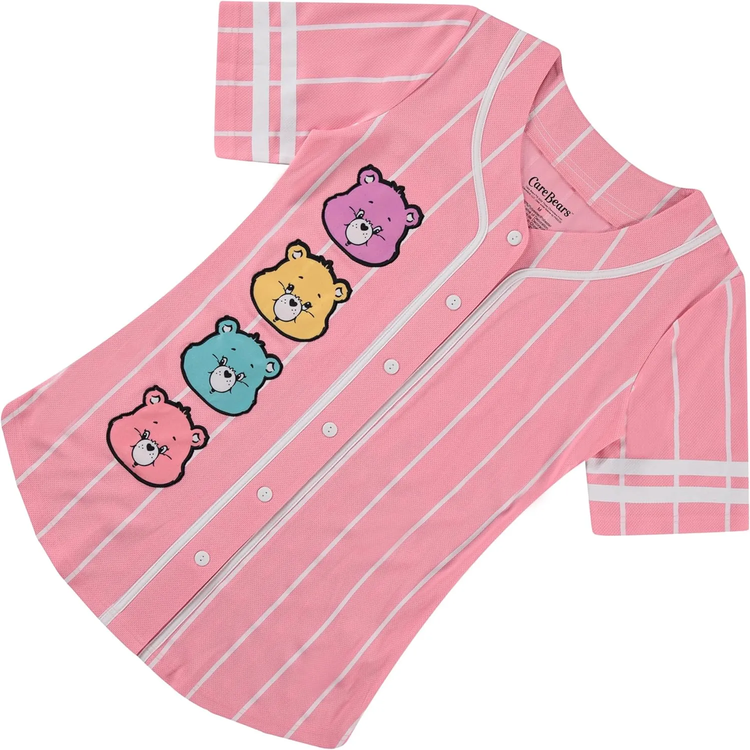 Care Bears Ladies Classic Mesh Button Down Baseball Jersey - Cheer Friend Funshine Good Luck Jersey