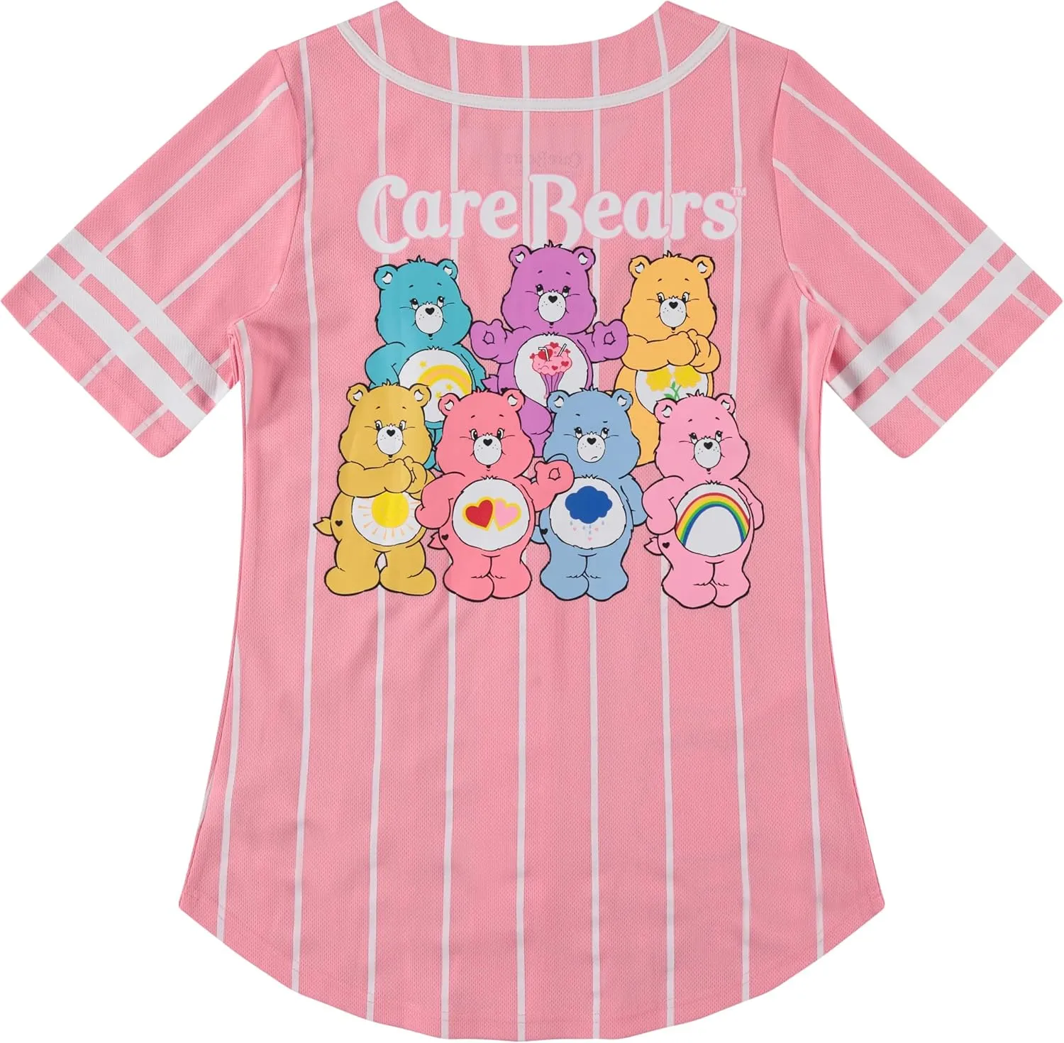 Care Bears Ladies Classic Mesh Button Down Baseball Jersey - Cheer Friend Funshine Good Luck Jersey