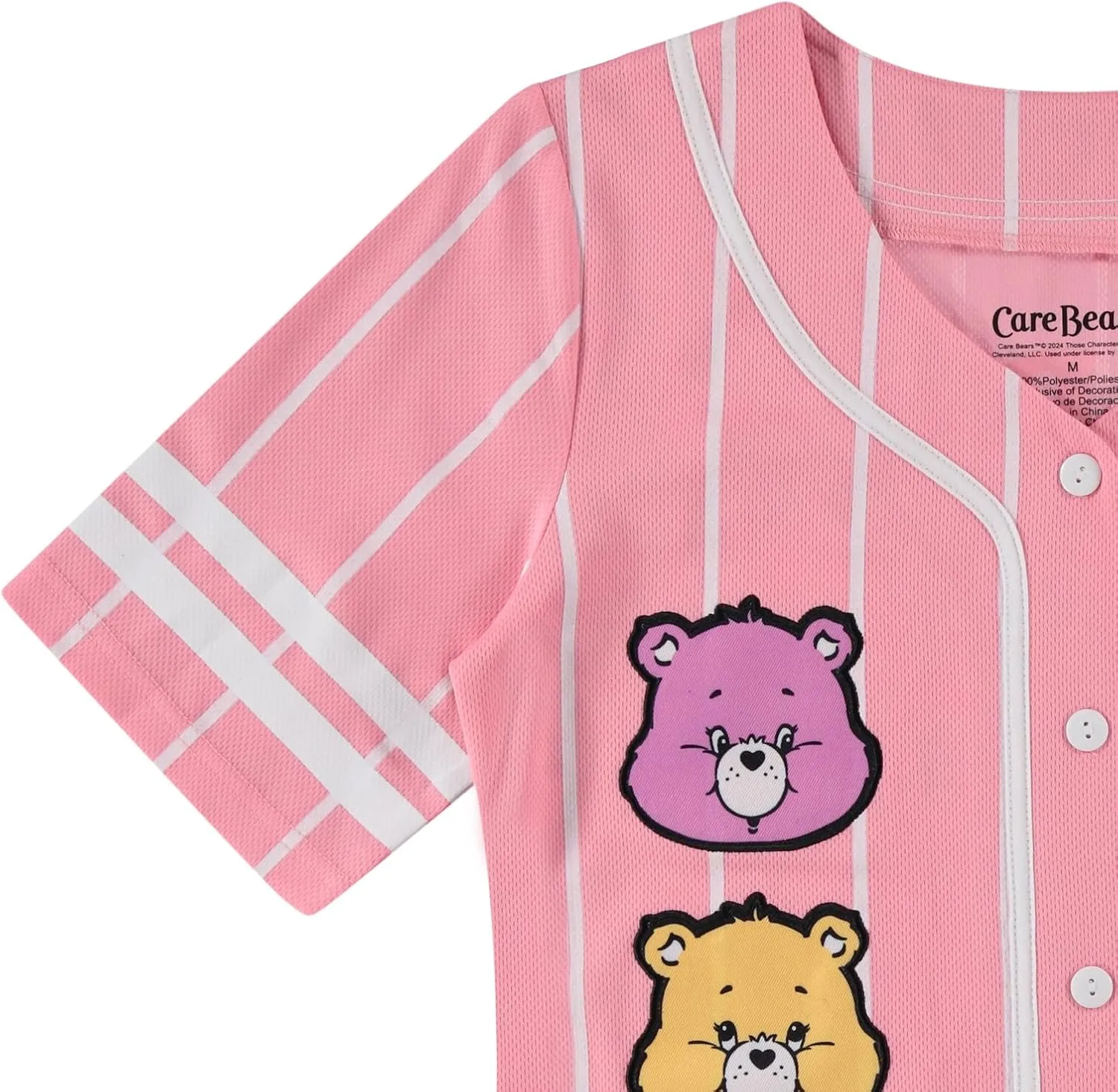 Care Bears Ladies Classic Mesh Button Down Baseball Jersey - Cheer Friend Funshine Good Luck Jersey