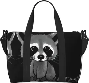 Cartoon Cute Raccoon Print Portable Travel Duffel Bag,Ideal For Business And Private Travel