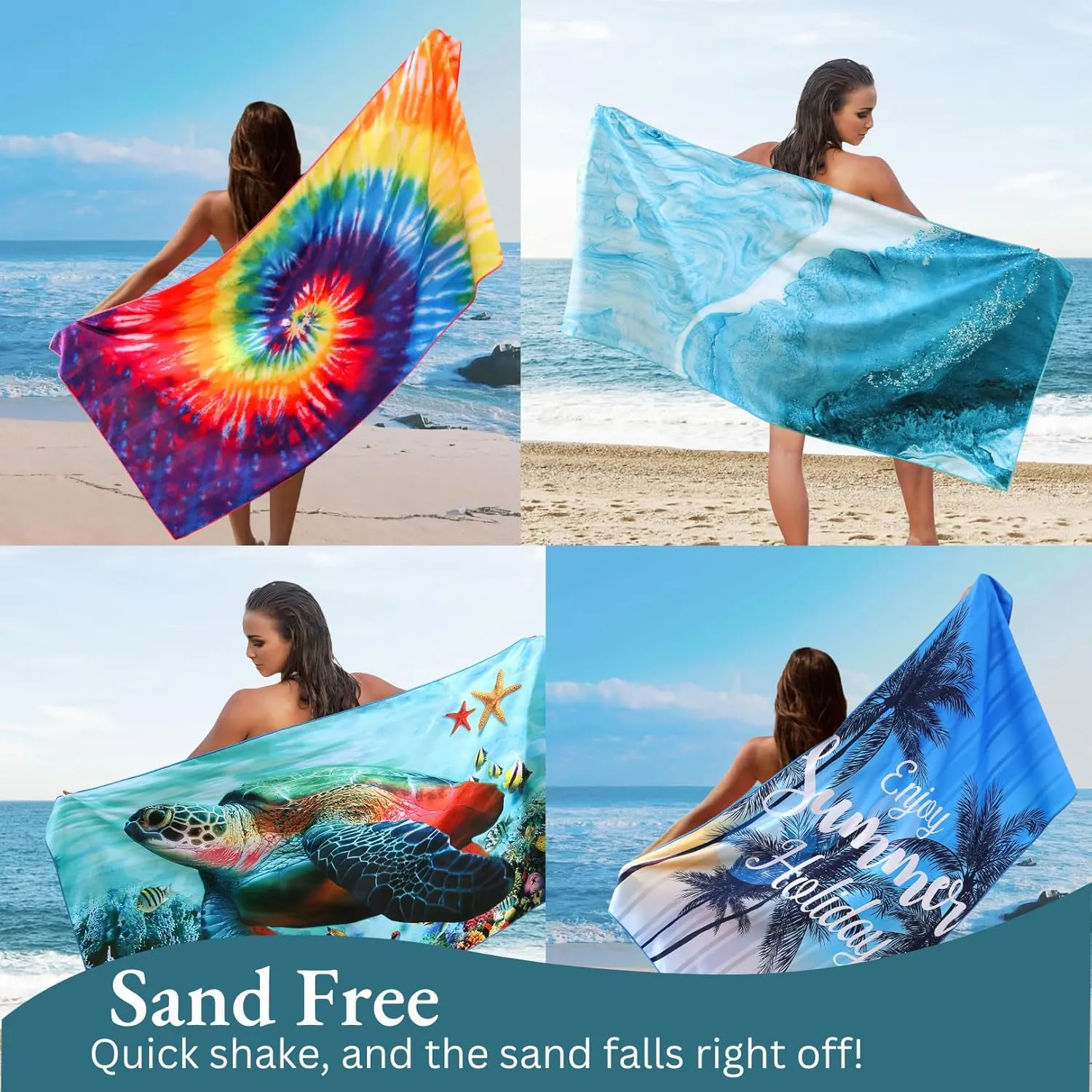 Casa Platino Pool Towels 4 Pack – Extra Large 32"x71" Sand Free Beach Towel, Quick Dry, Lightweight for Camping, Travel & Beach Essentials for Women – Nabran