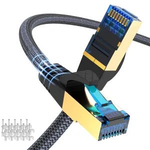 Cat 8 Ethernet Cable 100ft, Outdoor, Indoor Nylon Braided Cat 8 Cable, Heavy Duty 26AWG 40Gbps, 2000MHz, S/FTP Patch Cord for Xbox, POE, PS5, Router