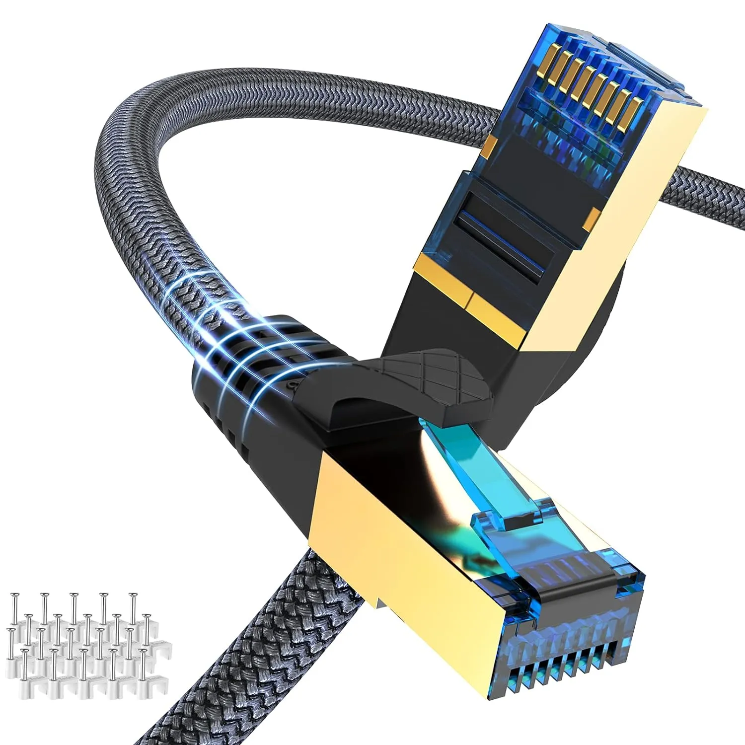 Cat 8 Ethernet Cable 100ft, Outdoor, Indoor Nylon Braided Cat 8 Cable, Heavy Duty 26AWG 40Gbps, 2000MHz, S/FTP Patch Cord for Xbox, POE, PS5, Router