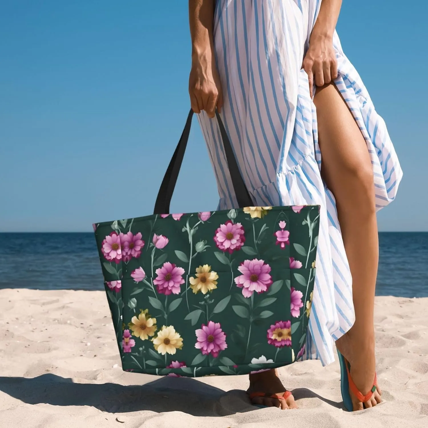 Cat And Butterfly Spacious Large Capacity Beach Travel Bag - Foldable Beach Bag Tote Bag With Zipper