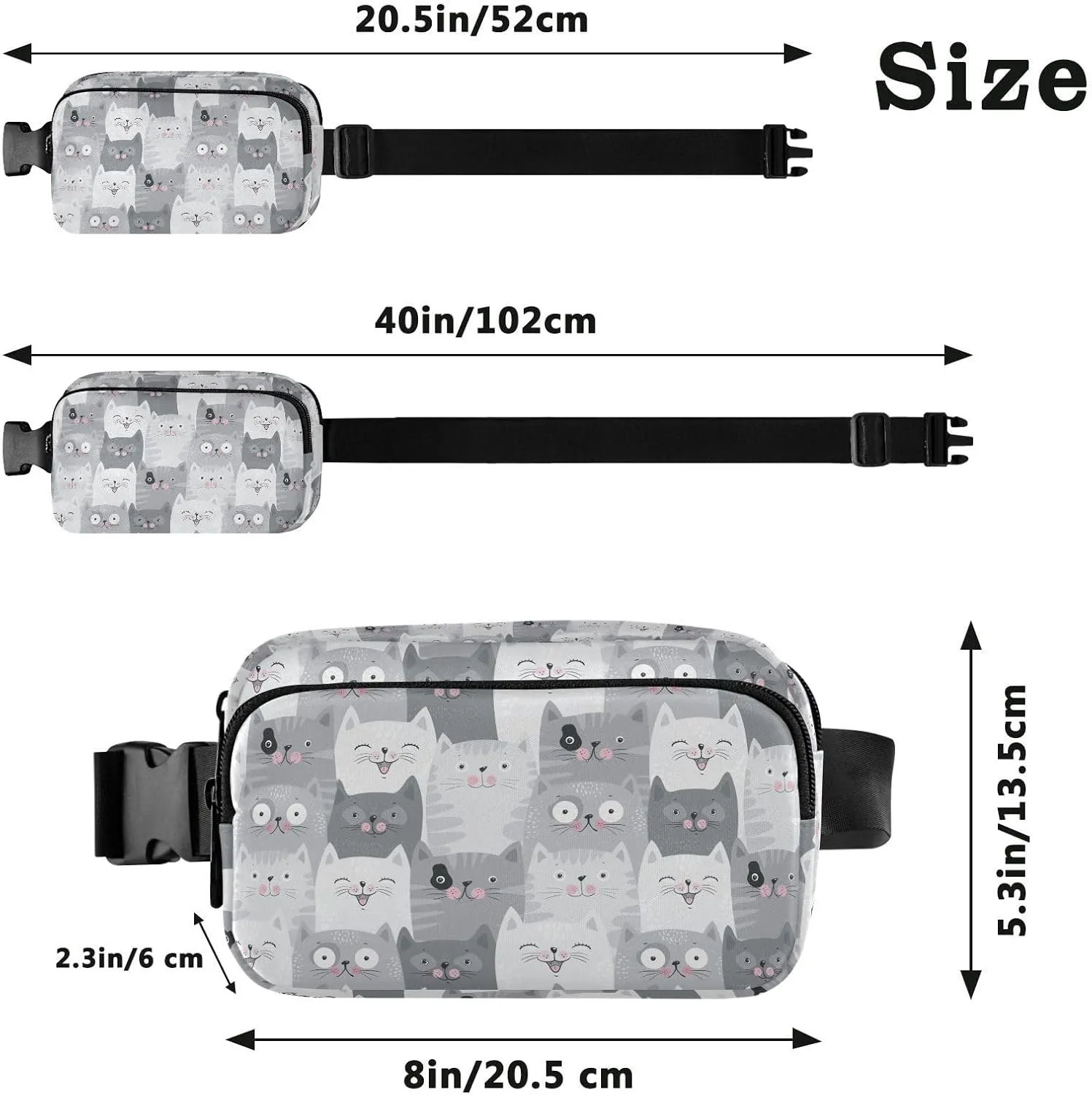 Cat Belt Bag for Women Fanny Pack Travel Waist Bags Lightweight for Traveling Casual Running Hiking Cycling