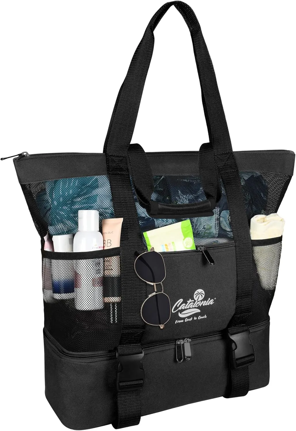 Catalonia Large Beach Tote with Cooler, Mesh Bag for Women, Sandproof, Ideal for Family Beach Trips & Vacation Essentials