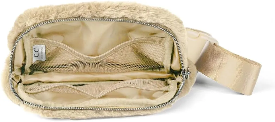 C.C Faux Fur Fanny Pack For Women Unisex - Fuzzy Daily Waist Crossbody Belt bag With Adjustable Strap (Beige)