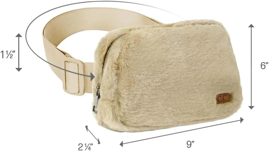 C.C Faux Fur Fanny Pack For Women Unisex - Fuzzy Daily Waist Crossbody Belt bag With Adjustable Strap (Beige)