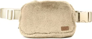 C.C Faux Fur Fanny Pack For Women Unisex - Fuzzy Daily Waist Crossbody Belt bag With Adjustable Strap (Beige)