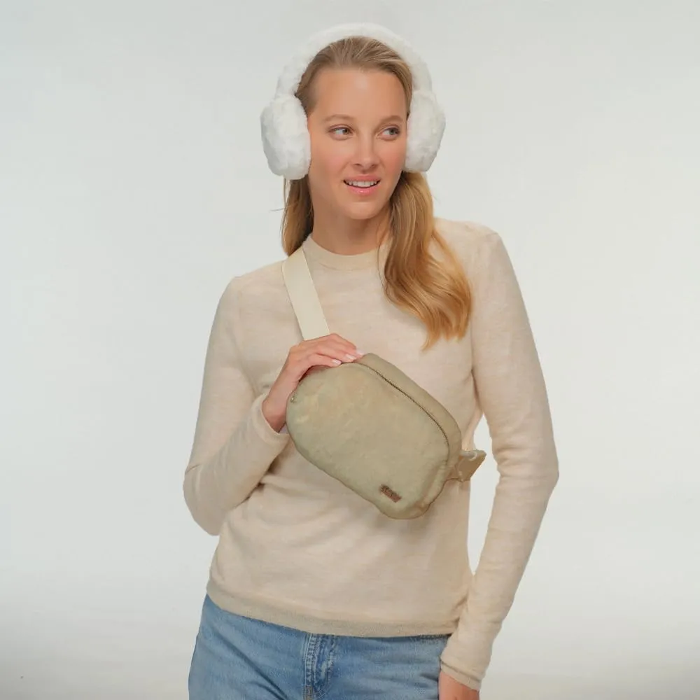 C.C Faux Fur Fanny Pack For Women Unisex - Fuzzy Daily Waist Crossbody Belt bag With Adjustable Strap (Beige)