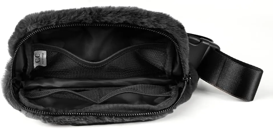 C.C Faux Fur Fanny Pack For Women Unisex - Fuzzy Daily Waist Crossbody Belt bag With Adjustable Strap (Black)