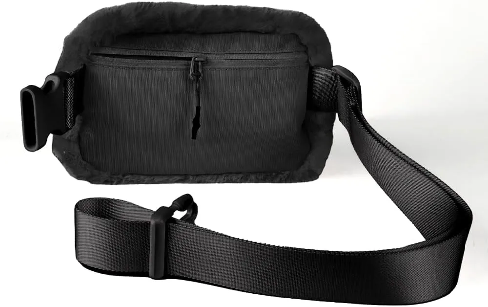 C.C Faux Fur Fanny Pack For Women Unisex - Fuzzy Daily Waist Crossbody Belt bag With Adjustable Strap (Black)