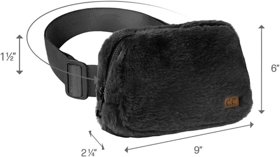 C.C Faux Fur Fanny Pack For Women Unisex - Fuzzy Daily Waist Crossbody Belt bag With Adjustable Strap (Black)