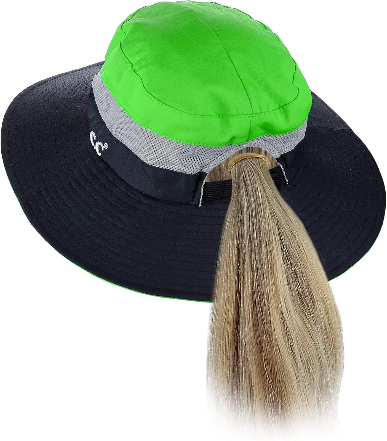 C.C Safari Sun Hat Wide Brim Hat with Ponytail Hole Packable UPF 50  for Hiking Camping