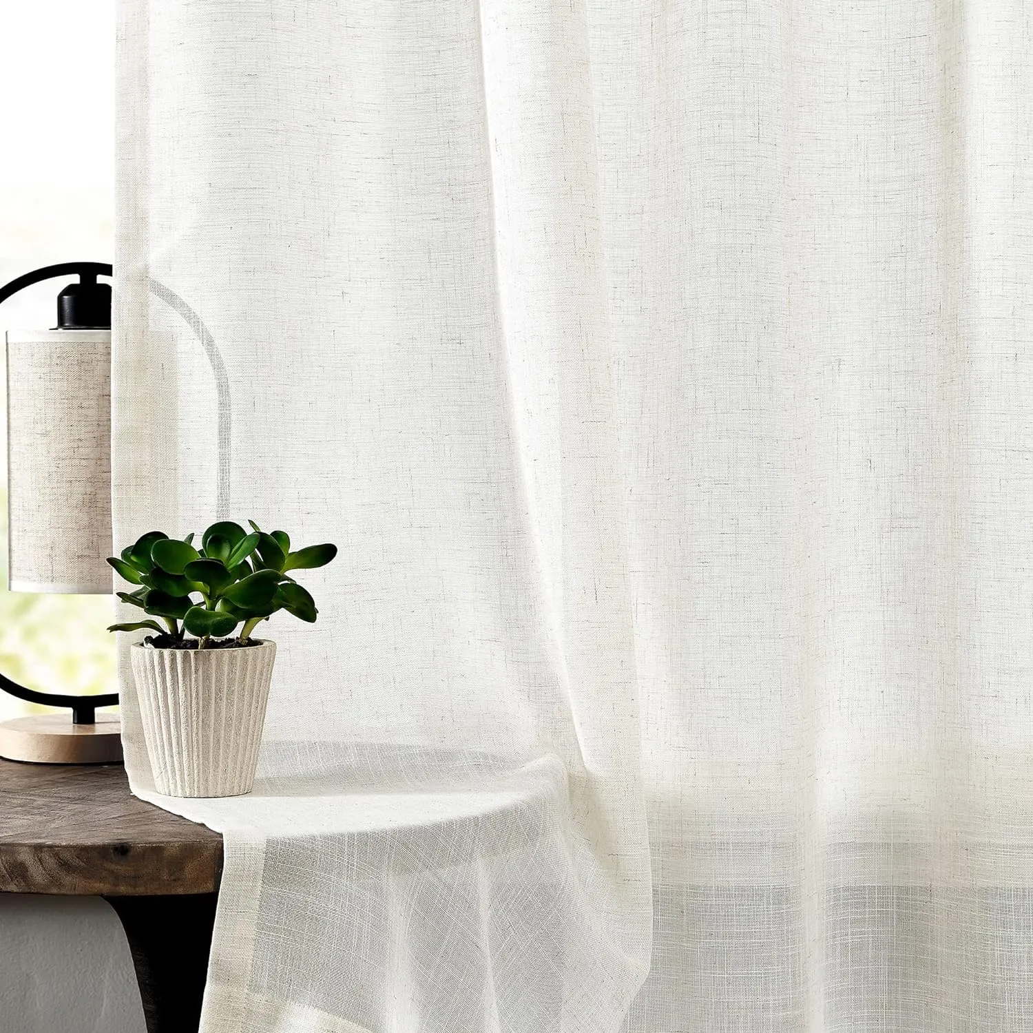 Central Park Pinch Pleat Slub Yarn Sheer Curtains 102 Inch Crude Linen Blend Window Drape with Backtab Farmhouse Rustic Treatment Set for Living Room Bedroom, 60"x102"x2, Linen