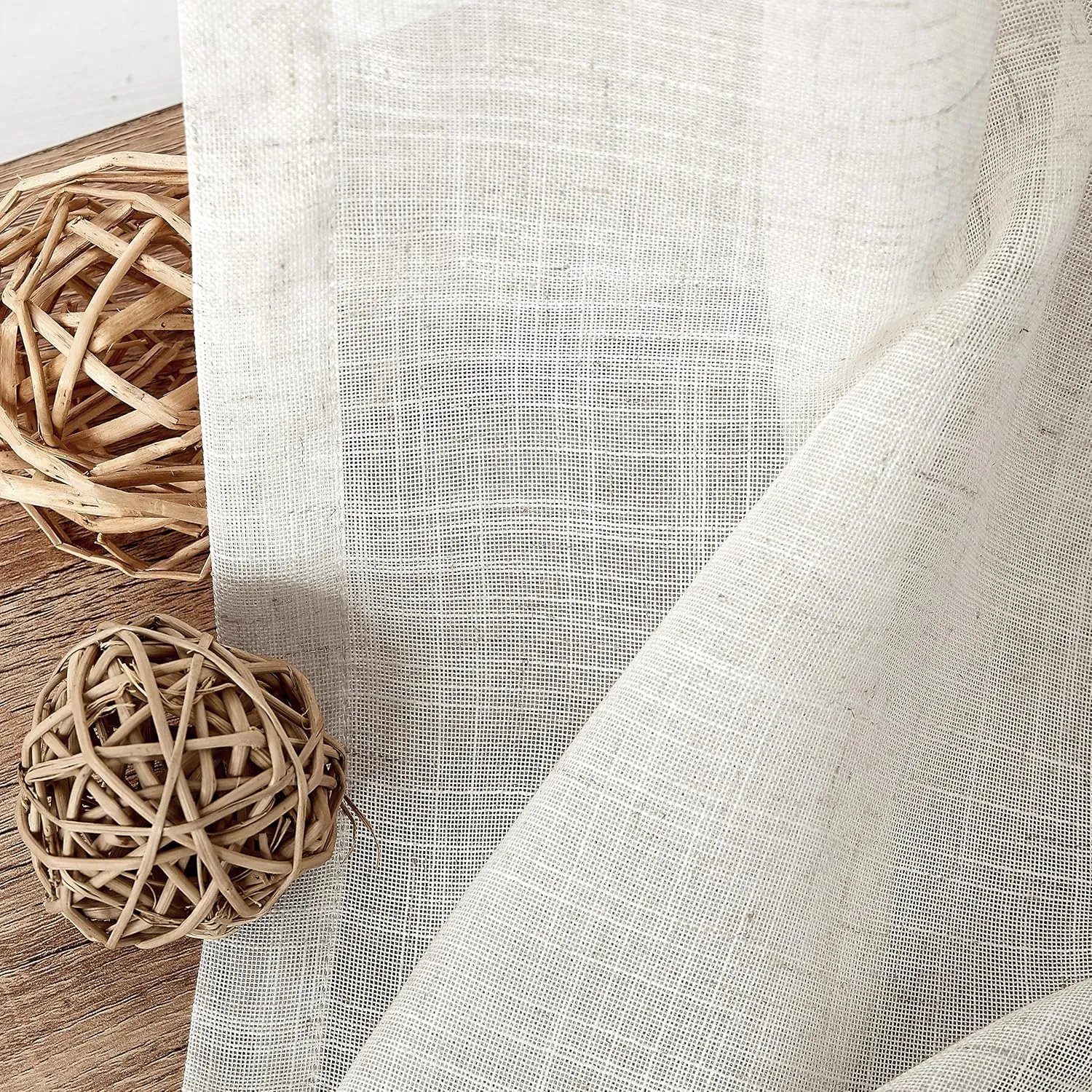 Central Park Pinch Pleat Slub Yarn Sheer Curtains 102 Inch Crude Linen Blend Window Drape with Backtab Farmhouse Rustic Treatment Set for Living Room Bedroom, 60"x102"x2, Linen