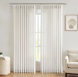 Central Park Pinch Pleat Slub Yarn Sheer Curtains 108 Inches Extra Long Crude Linen Blend Window Drape with Backtab Farmhouse Rustic Treatment Set for Living Room Bedroom, 60"x108"x2, Natural