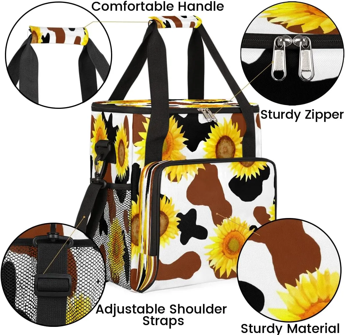 cfpolar Cow Print Sunflower Coffee Maker Storage Bag, Travel Coffee Maker Carrying Storage Tote Bag Compatible with K-Mini or K-Mini Plus, Dustproof Tote Bag with Shoulder Strap for Women Men
