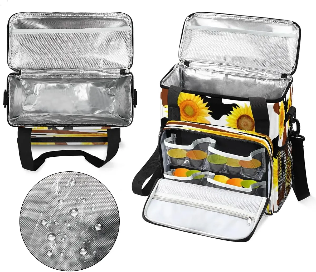cfpolar Cow Print Sunflower Coffee Maker Storage Bag, Travel Coffee Maker Carrying Storage Tote Bag Compatible with K-Mini or K-Mini Plus, Dustproof Tote Bag with Shoulder Strap for Women Men