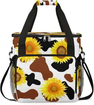 cfpolar Cow Print Sunflower Coffee Maker Storage Bag, Travel Coffee Maker Carrying Storage Tote Bag Compatible with K-Mini or K-Mini Plus, Dustproof Tote Bag with Shoulder Strap for Women Men