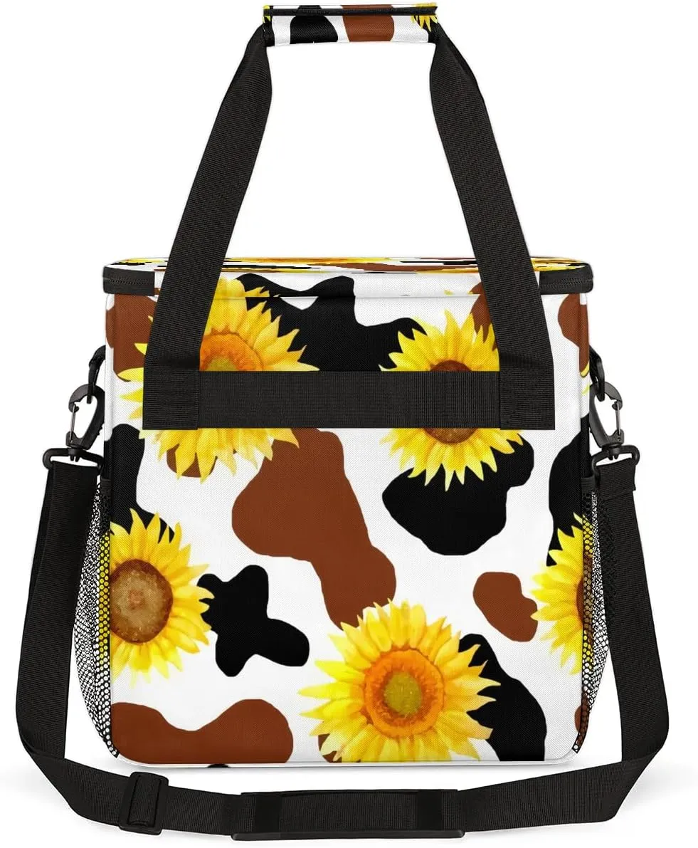 cfpolar Cow Print Sunflower Coffee Maker Storage Bag, Travel Coffee Maker Carrying Storage Tote Bag Compatible with K-Mini or K-Mini Plus, Dustproof Tote Bag with Shoulder Strap for Women Men