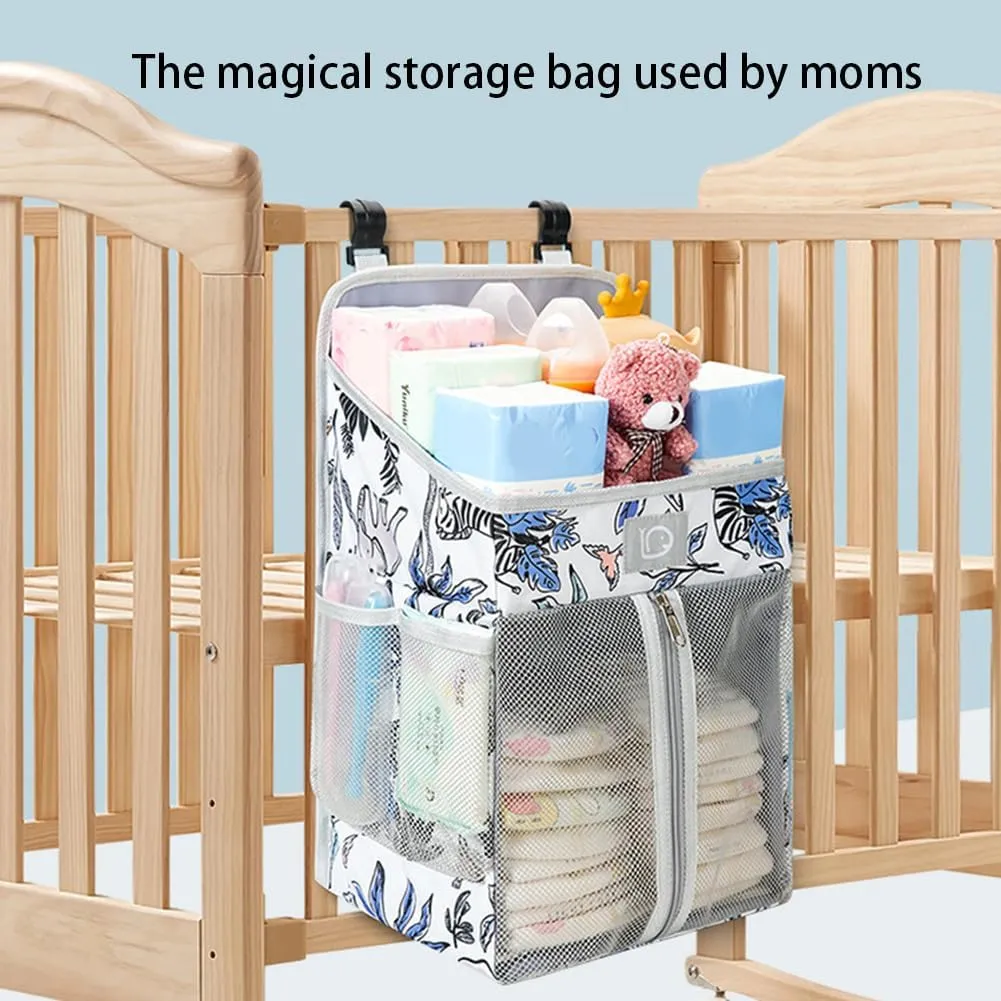 Changing Table Diaper Organizer, Nursery Caddy Organizer for Cribs Playard Baby Essentials Storage, Oxford Fabric Baby Bedside Hanging Storage Bag with Organized Compartments