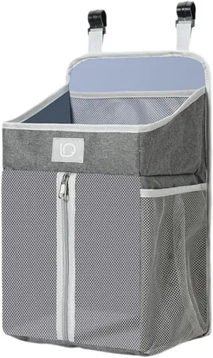 Changing Table Diaper Organizer, Nursery Caddy Organizer for Cribs Playard Baby Essentials Storage, Oxford Fabric Baby Bedside Hanging Storage Bag with Organized Compartments