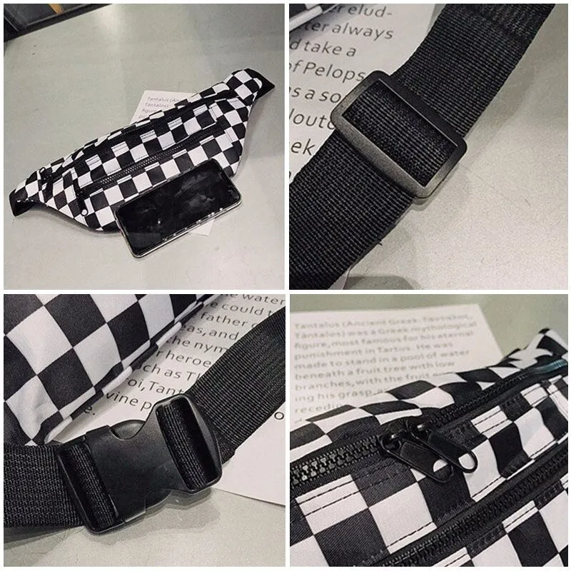 Checkerboard Printed Oxford Fanny Pack for Women
