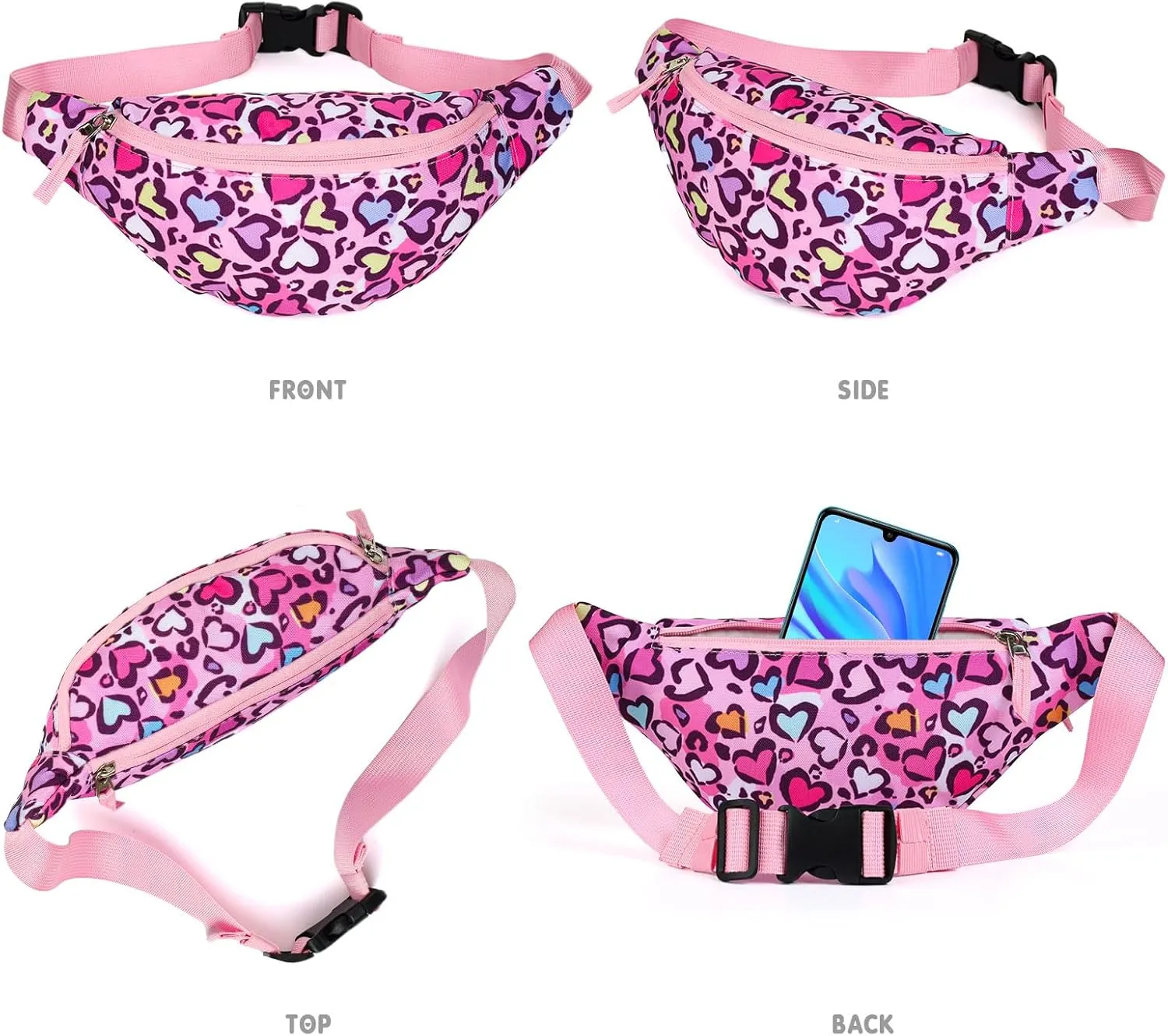 Cheetah Kids Fanny Pack for Girls, Travel Small Waist Bag Crossbody Belt Bag for Little Girls Toddler Cute Fanny Bag Leopard, Pink
