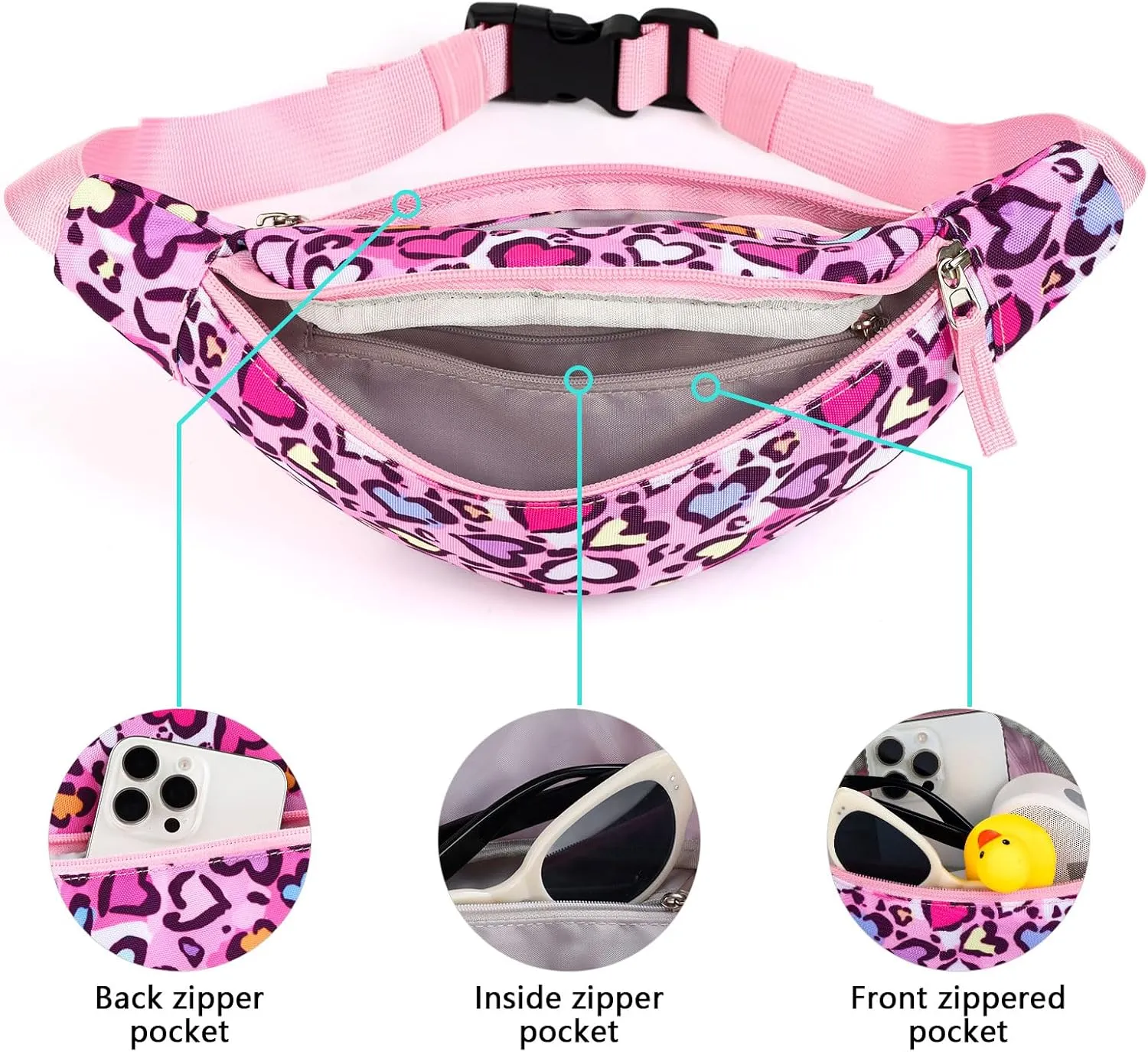 Cheetah Kids Fanny Pack for Girls, Travel Small Waist Bag Crossbody Belt Bag for Little Girls Toddler Cute Fanny Bag Leopard, Pink