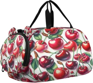Cherry Kids Overnight Sports Duffel Bags with Shoe Compartment & Wet Pocket Travel Sport Gym Bag for Girls Boys