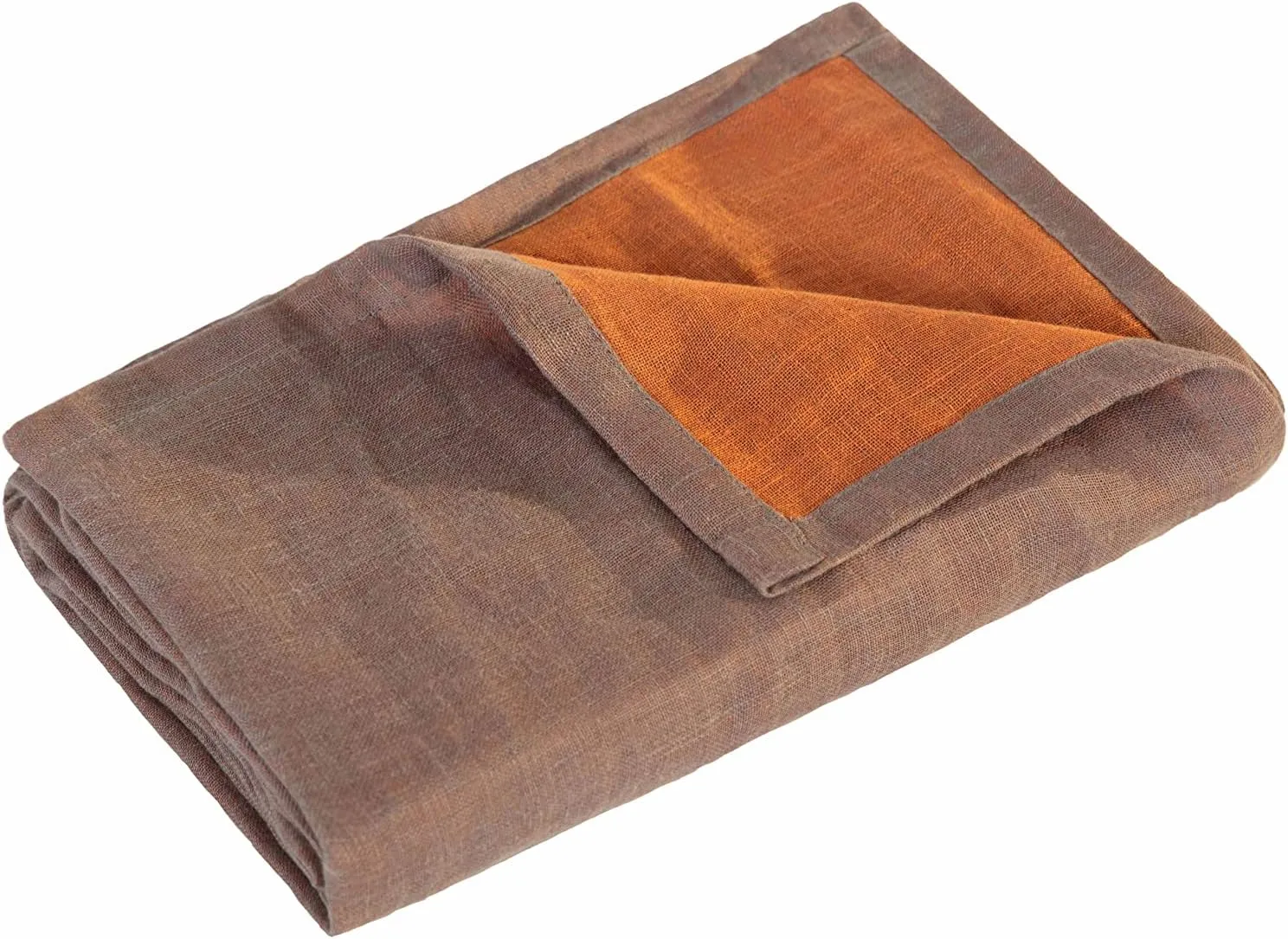 Chezmoi Collection Brussels Belgian Flax Linen Throw Blanket, 50" x 70" - Pre-Washed Super Soft Lightweight Breathable Summer Blanket Gray/Orange Color for Living Room Couch & Bed
