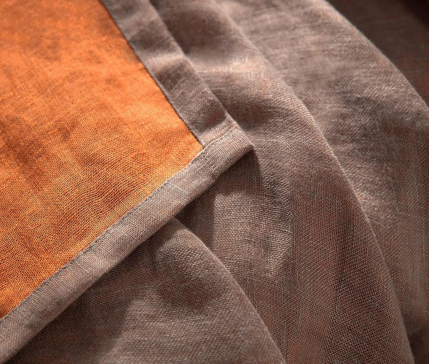 Chezmoi Collection Brussels Belgian Flax Linen Throw Blanket, 50" x 70" - Pre-Washed Super Soft Lightweight Breathable Summer Blanket Gray/Orange Color for Living Room Couch & Bed